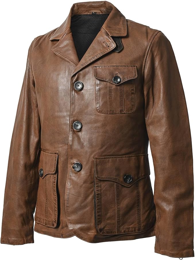 RYKIEL HOMME ブラウン レザー ジップ ジャケット ラムレザー